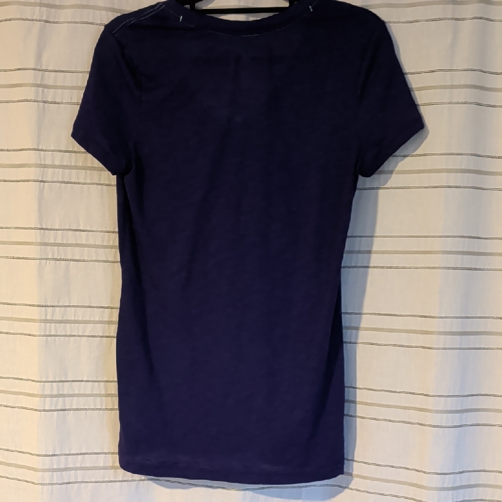 Adidas Deep Purple V-Neck Tee with Green Logo - Picture 3 of 3